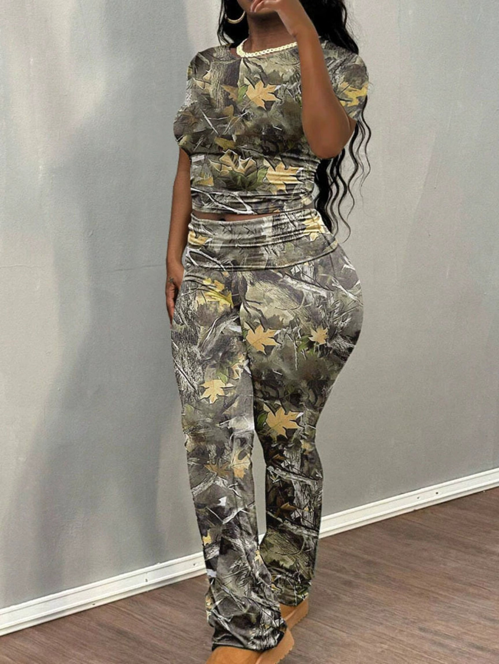 Forever 21 Casual Random Print T-Shirt and Long Pants Set for Spring Autumn